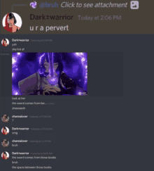 a screenshot of a discord conversation between dark warrior and @bruh