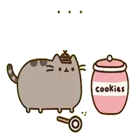 a cartoon cat standing next to a cookie jar