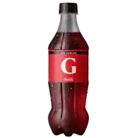 a red bottle of coca cola with the letter g on it