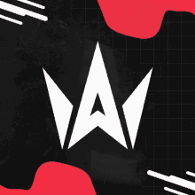 a black and red background with a white triangle with the letter a on it