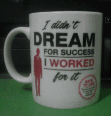 a coffee mug that says " i didn t dream for success i worked for it "