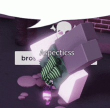 a purple block with aspecticss written on it is laying on the ground