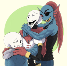 a drawing of a skeleton being hugged by another skeleton and another skeleton