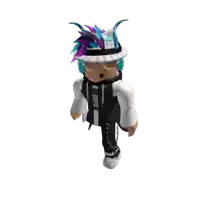 a roblox character wearing a white hat and a hoodie that says no one ever