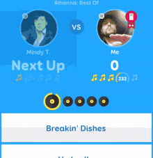 a screenshot of a music app that says mindy t. next up