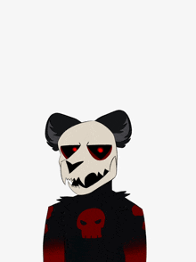 a drawing of a skeleton bear with red eyes and a skull on his chest