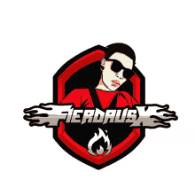 fierdaus x logo with a woman wearing sunglasses and a red shirt