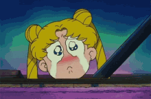 a cartoon of a girl with a sad look on her face crying