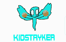 a drawing of a blue butterfly with cookies on its wings and the name kidstrayker below it