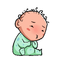 a cartoon drawing of a baby with curly hair making a face