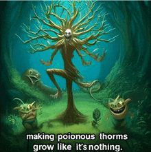 a painting of a tree with a skull on it and the words making poisonous thorns grow