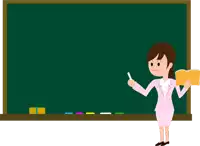 a woman is standing in front of a blackboard holding a book and pointing at it