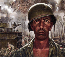 a painting of a soldier with a helmet on his head