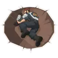 an illustration of a man laying in a hole with the number 10 on the back of his backpack