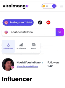 a screenshot of the viralmango app showing the influencer noah d'castellano