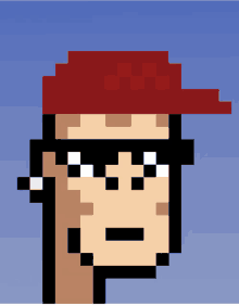 a pixel art of a person wearing a red hat and sunglasses