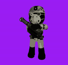 a cartoon character with the number 8 on his helmet holds a gun