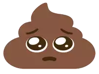 a cartoon illustration of a brown poop with a sad face