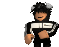 a 3d model of a person wearing a black and white champion hoodie