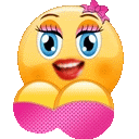 the smiley face is wearing a pink bra and has a pink bow on its head .