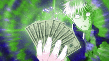 a person holding a bunch of 100 dollar bills in their hand