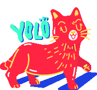 an illustration of a red cat with the word yolo above it