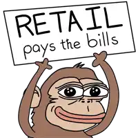 a cartoon monkey holding up a sign that says retail pays the bills