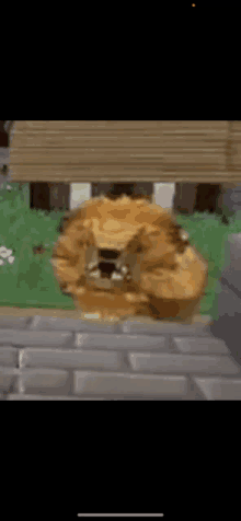 a close up of a lion 's head with its mouth open in a video game .