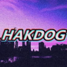 a picture of a city skyline with the words hakdog on it .