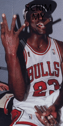 a basketball player in a bulls jersey smoking a cigar