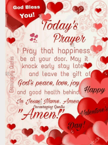 a valentine 's day greeting card with a prayer on it