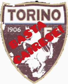 a logo for torino 1906 has the word basta cairese written in red