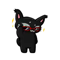 a black cat wearing red sunglasses and a lightning bolt .