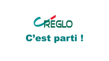 a green and red logo that says creglo c'est parti on a white background