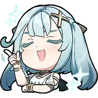 a cartoon girl with blue hair and a cross on her head is giving a thumbs up