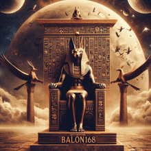 a statue of an anubis sits on a throne with the words balon168 written on the bottom