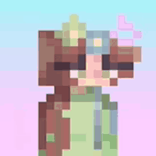 a pixel art drawing of a girl wearing sunglasses and a flower in her hair .