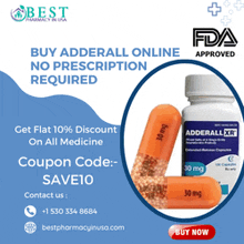 a bottle of adderall is shown on a blue background