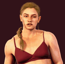 a woman in a red bra with braided hair