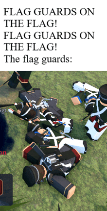 a bunch of soldiers laying on the ground with the words flag guards on the flag guards on the flag guards on the flag guards