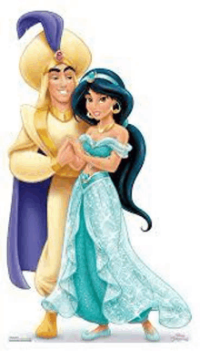 jasmine and aladdin from the movie aladdin are standing next to each other holding hands .