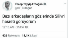 a screenshot of a tweet by recep tayyip erdogan .