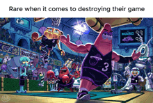 a cartoon of spongebob and patrick on a basketball court