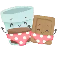 a cartoon drawing of a cup and a cookie with faces