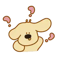 a cartoon drawing of a dog with question marks above his head