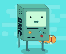 a cartoon drawing of bmo from adventure time with a skateboard