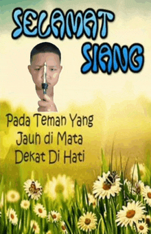 a picture of a boy holding a knife with the words " selamat siang " above him