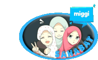 a blue circle with three girls and the word miggi on top