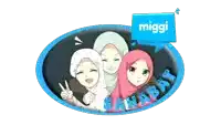 a blue circle with three girls and the word miggi on top