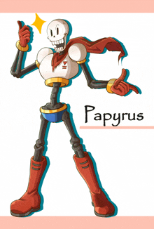 a drawing of papyrus giving a thumbs up and wearing red boots